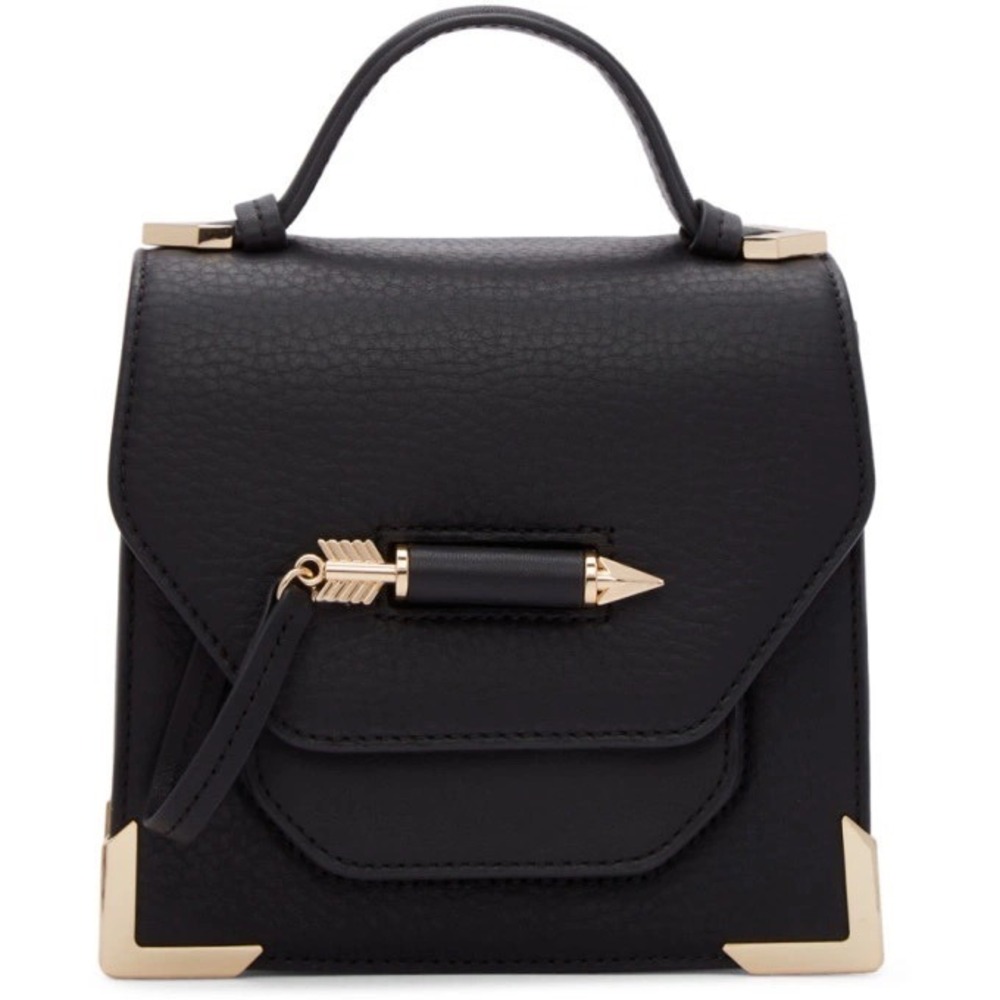Mackage Rubans Arrow Leather Crossbody Bag Womens Black Excellent Gold Hardware